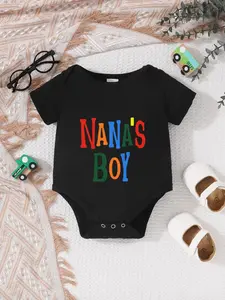 Newborn Summer Short Sleeve Triangle Onesie, Unisex Baby Romper, Cute Letter Print, Fitted Style, Nana's Boy Design