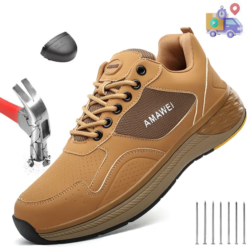 Men's Steel‑Toe Anti‑Smash Safety Work Sneakers Breathable Anti‑Puncture Lightweight & Comfortable Protective Industrial Construction Shoes Fashion Commuter Footwear for Men Safety Work Shoes for Outdoor Workers