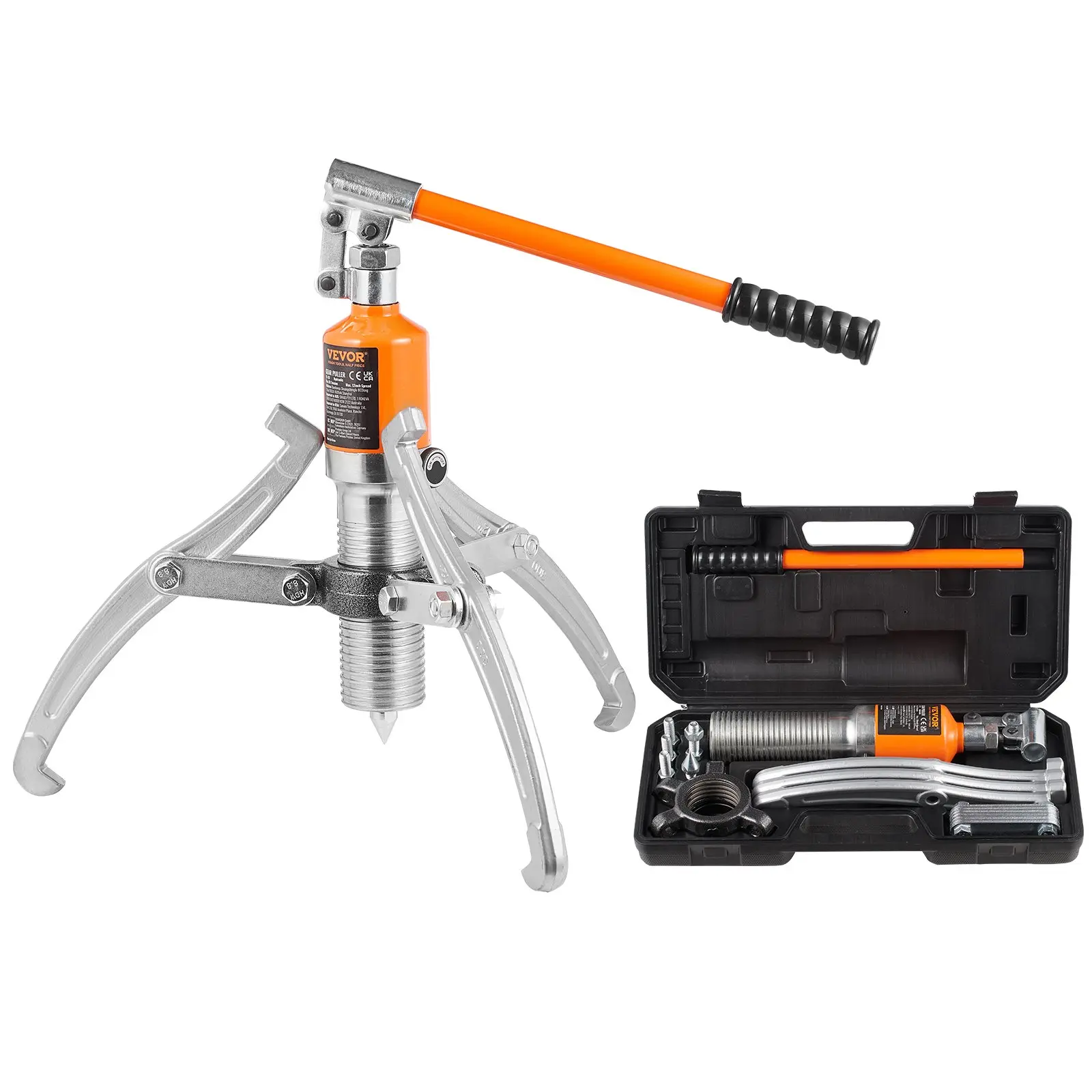 【Summerfinds】VEVOR Hydraulic Gear Puller, 15 Ton Max Capacity Wheel Bearing Pulling Separator, 2 or 3 Jaws Puller, Vertically and Horizontally, 12" Jaw Hydraulic Puller with Case for Pulling Hubs Automotive Vehicle