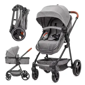 Baby Stroller, 2-in-1 Reversible Toddler Seat with Bassinet Mode, Foldable Infant Stroller with Canopy, Newborn Pushchair