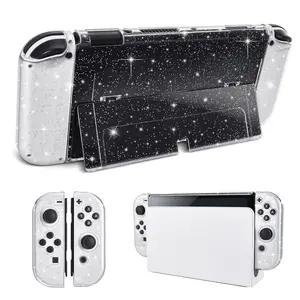 L-PCS033  Protective Glitter Case Compatible with Switch OLED Console - Updated Version, Bling Soft TPU Cover with Shock-Absorption and Anti-Scratch Design - Crystal