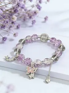 Dreamy Star Moon Butterfly Cracked Crystal Bracelet, Charm Bracelets, Sweet Name Beaded Necklace, Gentle and Delicate, Touches Girl Heart, Dainty Crystal Bracelet