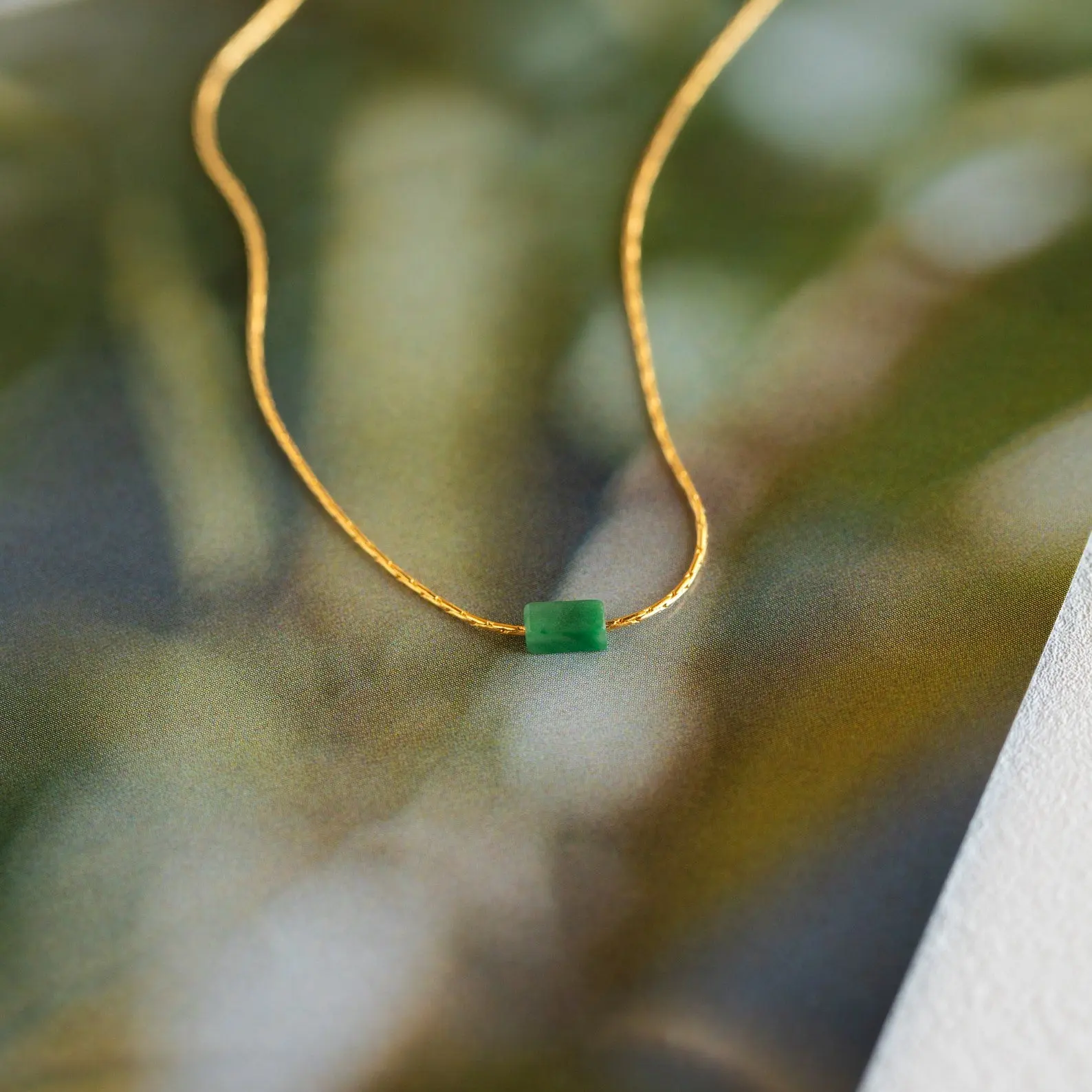 Dainty Jade Bar Necklace by Caitlyn Minimalist - Green Gemstone Charm Necklace - Boho Layering Necklace - Best Friend Gift