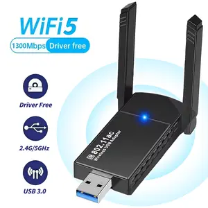 WiFi 5 USB Adapter Dual Band Long Range USB WiFi Adapter for Desktop PC Laptop 5G/2.4G Dual Band WiFi Adapter Ultra-Low Latency Wireless Dongle for Windows 11/10/7 Portable Computer Accessory