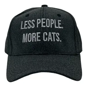 Less People More Cats Hat Funny Sarcastic Kitten Lovers Cap Funny Hats Introvert  Funny Cat  Novelty Caps for Men Black - Standard