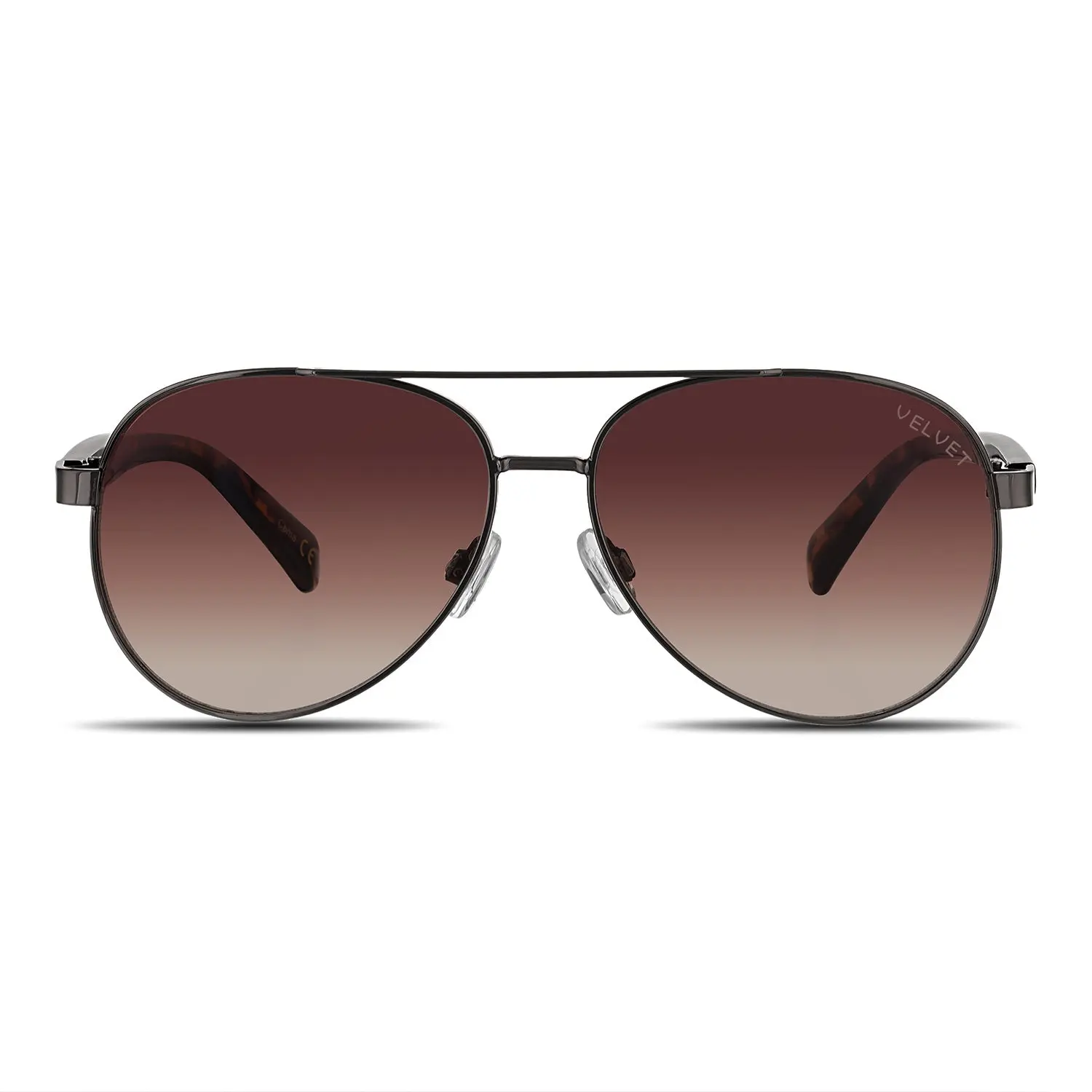 Velvet Eyewear Bonnie V730CP01 Round Sunglasses Copper Frame Tortoise Temples Brown Fade Lenses Medium Size 100% UV Protection