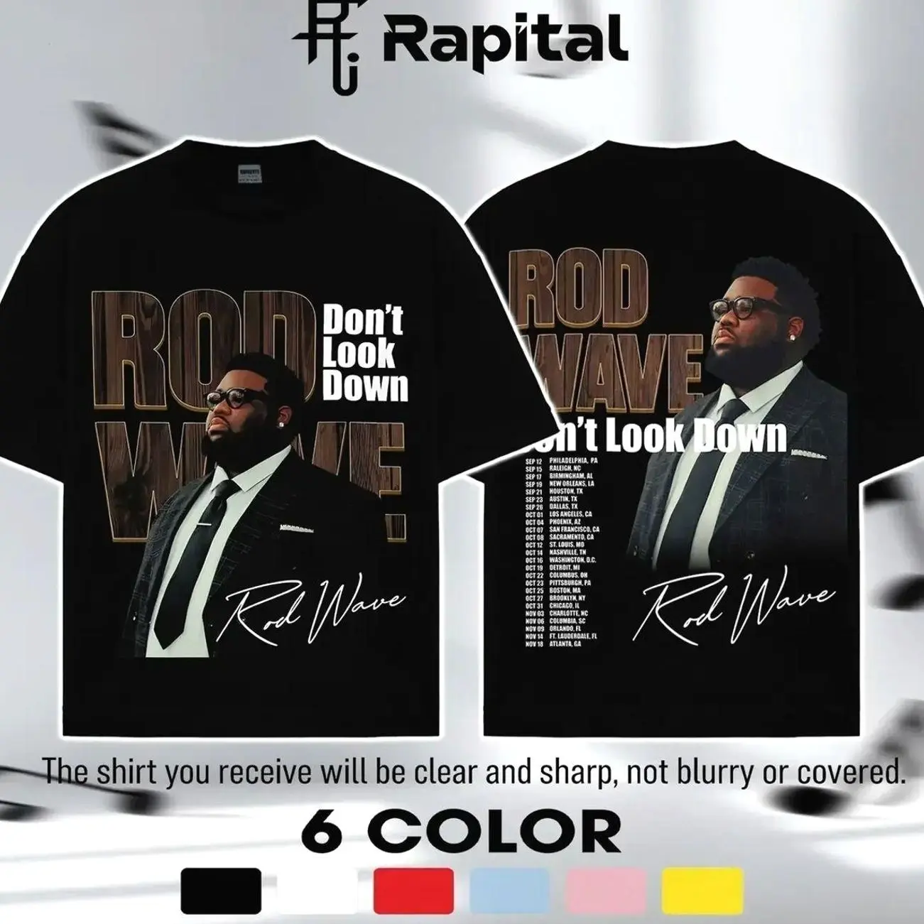 Rod Wave 'Don't Look Down Tour 2026' Tour Date Graphic 100% Cotton T-Shirt, Rod Wave Fan Graphic Tee, Dont Look Down Merch Streetwear Graphic Shirt, Gift for rap fans Q8P ORY