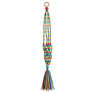 47th & Main Rainbow Macrame Plant Holder Bohemian Decorative Hanging Flowerpot Holder with Intricate Woven Design & Flowing Fringe 32" L x 2" W