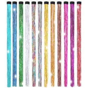 19.7 Inch Clip In Hair Fairy Tinsel Kit Clips Clip On Glitter Hair Tinsel Extensions
