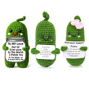 Handmade Emotional Kimchi Gift, Cucumber Crochet Doll Inspirational Gift with Card, Cute Knitted Fun Support Potato Friend Birthday Easter Basket Filler, Cuddly Doll Gift