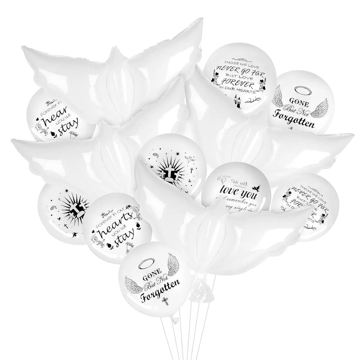 4Pcs White Dove Balloons And 35Pcs Memorial Balloons To Release In Sky Memorial Balloon For Release Happy Heavenly Balloon For Condolence, Funeral, Anniversary, Remembrance Services
