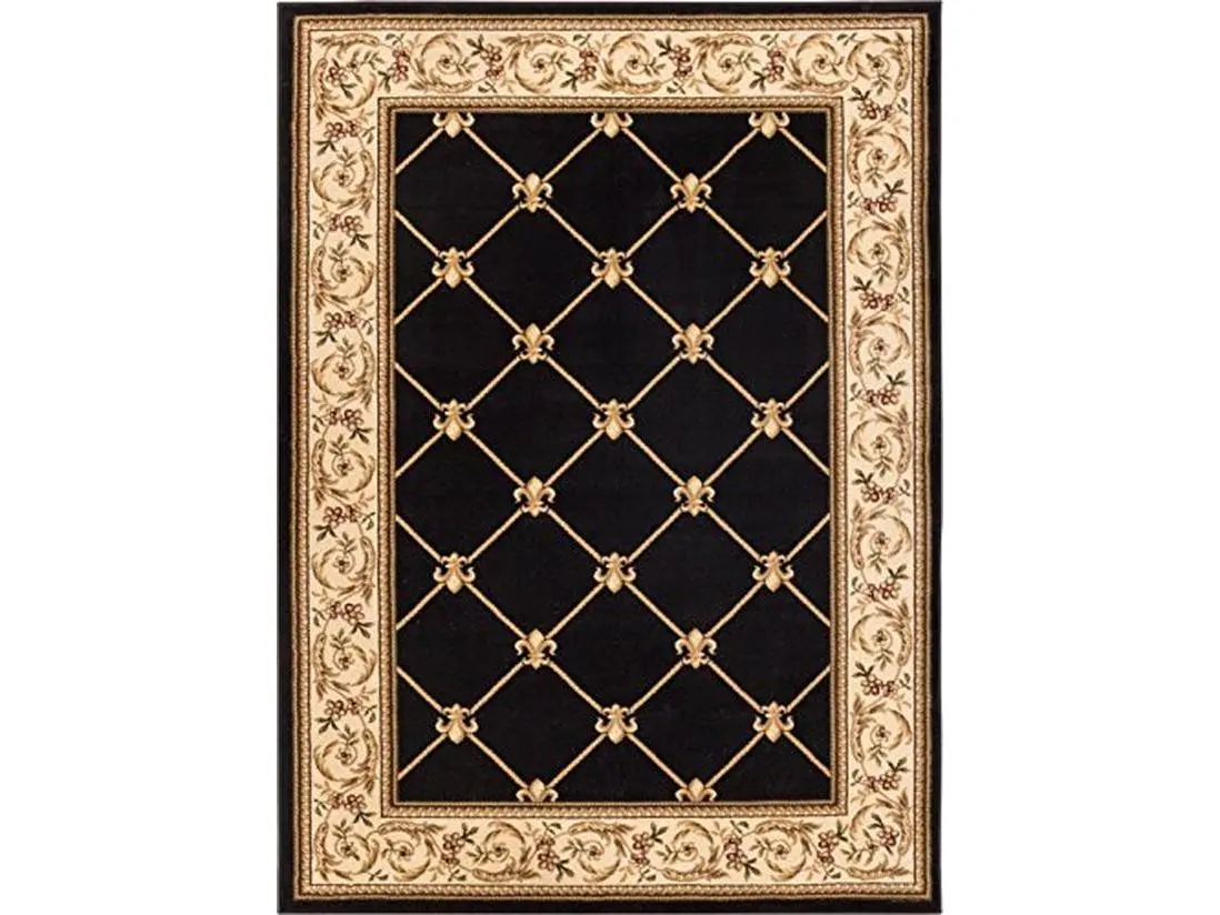 Infinity Home 36234 Power Loomed Polypropylene Indoor Patterned Statement Area Rug - 3 ft. 11 in. x 5 ft. 3 in., Black, Timeless Fleur De Lis, Soft, Durable, Fade Resistant, Stain Resistant, Patterned Statement Area Rugs