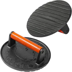 Vivicreate 7 Inch Cast Iron Burger Smasher – Hamburger, Patty & Bacon Grill Press with Wooden Handle – Heavy-Duty Griddle & Barbecue Tool for Flat Top Cooking