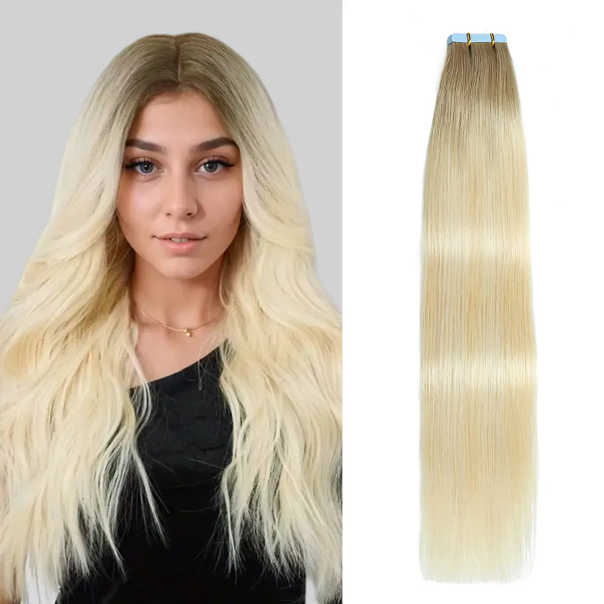 YILITEHAIR Balayage Tape In Hair Extensions, Natural Straight Remy Human Hair in Light Ash Blonde to Platinum, Seamless for Added Volume & Length, 24 Pcs sohochic
