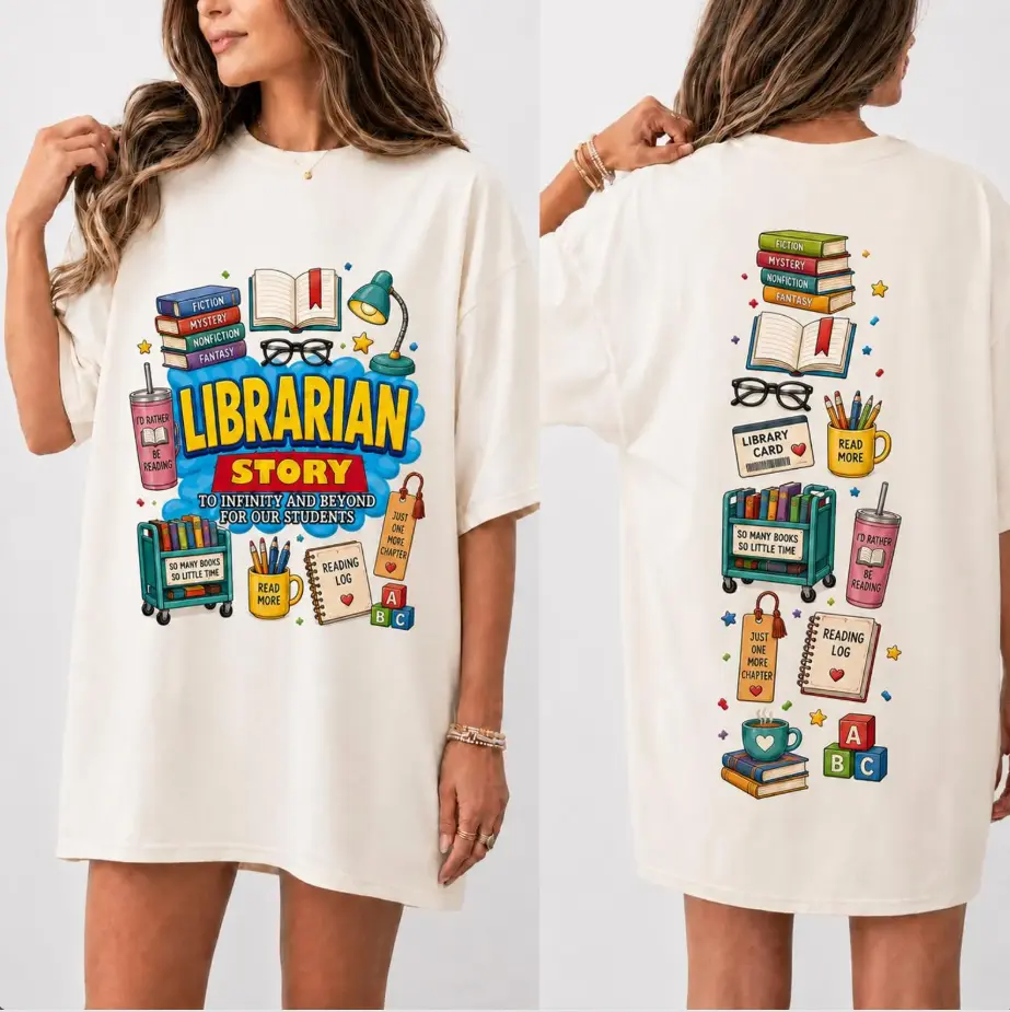 Librarian Story Shirt, Comfort Colors School Librarian Gift, Reading Teacher Tee, Front & Back Print, Back to School