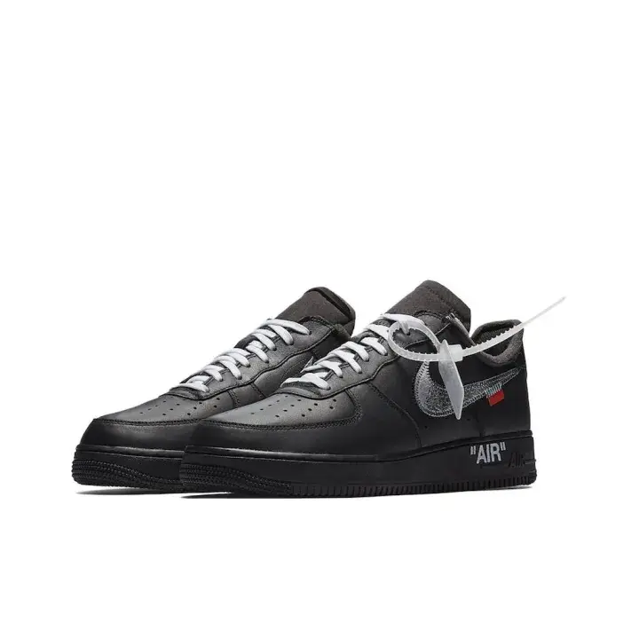 All Black Mono Ribbon Accent Casual Trainers, Perforated Leather Toe, Lightweight Foam Midsole, Wear Resistant Traction Outsole, All-Gender Urban Fashion Kicks