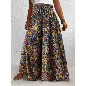 ??Plus Size?? All Over Print Wide Leg Pants, Casual Comfy High Waist Trousers for Daily Wear, Women's Bottoms for Summer