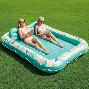 Inflatable Tanning Pool Lounger Float, Stonful 87" x 63" Pool Floats Adult with Pillow & Cup Holder, 4 in 1 Water Filled Inflatable Sun Tan Tub Tanning Bed for Backyard Swimming Pool Beach (Green-XL)