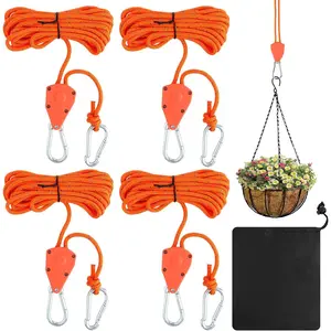 4 Pcs Rope Ratchet Set,Adjustable Ratchet Hangers 4 m,1/8 Inch,Pull Ratchet with Drawstring Bag,Reflective Guy Ropes Rope for Plant Lamp and Tents,Christmas Party Gifts,Hand Tools Kits