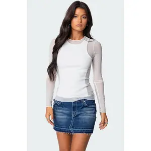 Edikted Women's Rib Tank Layered Mesh Top