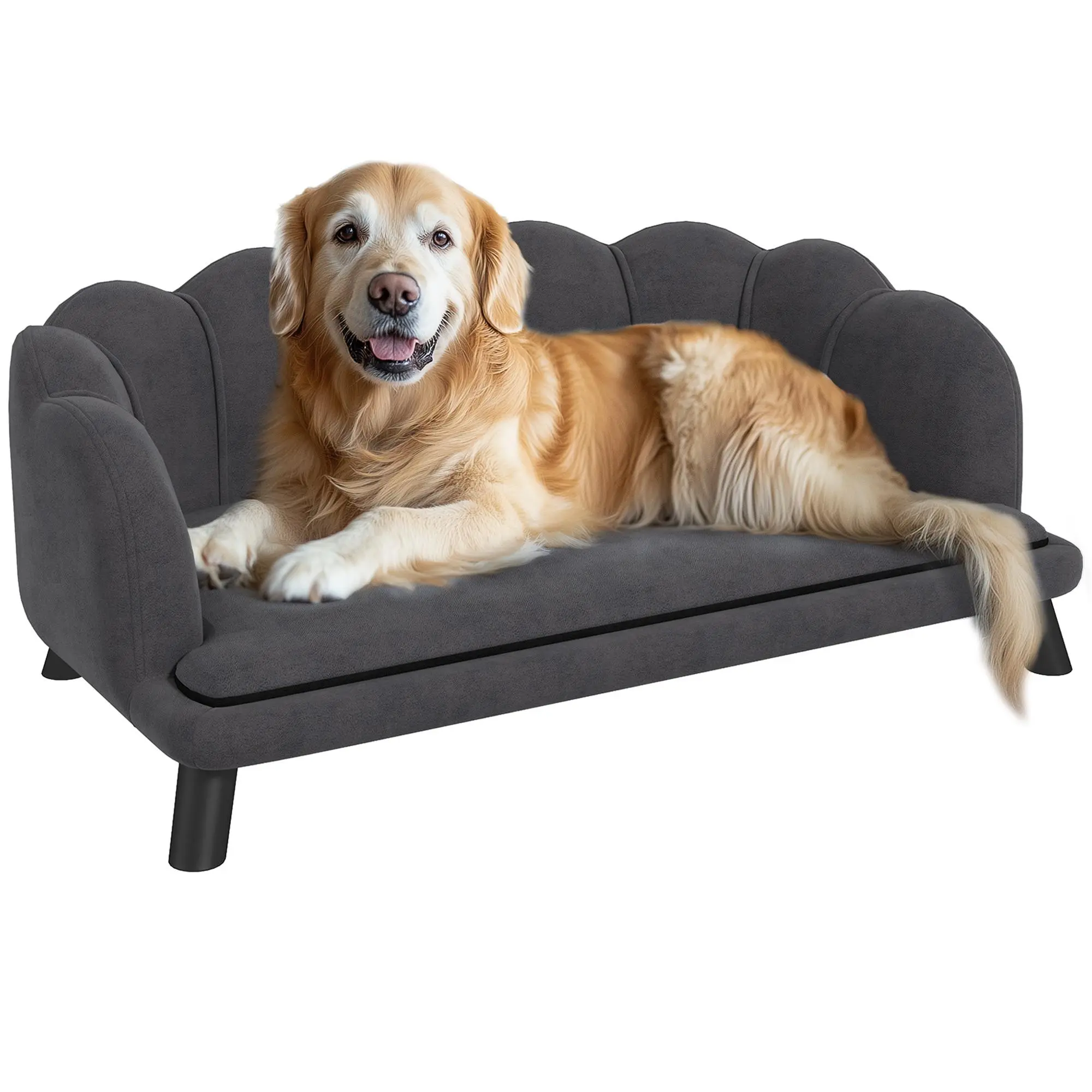 Pet Sofa Large Dog Couch With Solid Birch Wood Legs High Back And Arms Holds Dogs Up To 55 Lbs For Living Room Bedroom Orthopedic Dog Bed With Raised Legs
