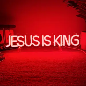 Jesus Is King Neon Sign, USB Plug LED Neon Light, Novelty LED Light Sign, Neon Accent Lights, Christian Decor, Gifts for Friends, Bedroom Wall Hangings, Religious Gift
