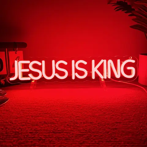 Jesus Is King Neon Sign, USB Plug LED Neon Light, Novelty LED Light Sign, Neon Accent Lights, Christian Decor, Gifts for Friends, Bedroom Wall Hangings, Religious Gift, Indoor Decorative Light, Home Decor Light, Led Decoration, Led Neon Signs
