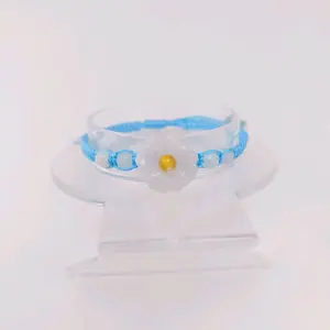 Blue Water Jade Macrame Flower Bracelet with Delicate Bead and Elegant Design
