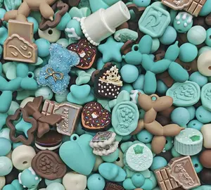 Mint Chocolate Dreams Deluxe Kawaii Dessert-Themed Bead Mix for Crafting Jewelry & Keychains Featuring Cookies Donuts & Confectionery Items