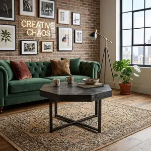 Wood Octagonal Vintage Patchwork Craft Farmhouse 30 Inch Wooden Table Top Cross Metal Legs Coffee Table for Living Room(Antique Black) summerwins