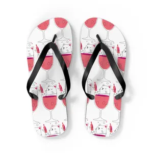 Chic Poolside Flip Flops, Cute Cat Drink Design Sandals, Summer Footwear, Beach Ready, Perfect for Parties