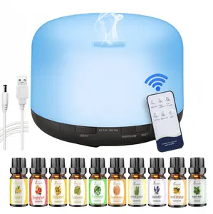 500ml Aromatherapy Essential Oil Diffuser, comes with 10 bottles of essential oil, remote control, night light timer function, and automatic shut-off silent design. Suitable for offices, living rooms, and bedrooms, birthday/holiday gifts.
