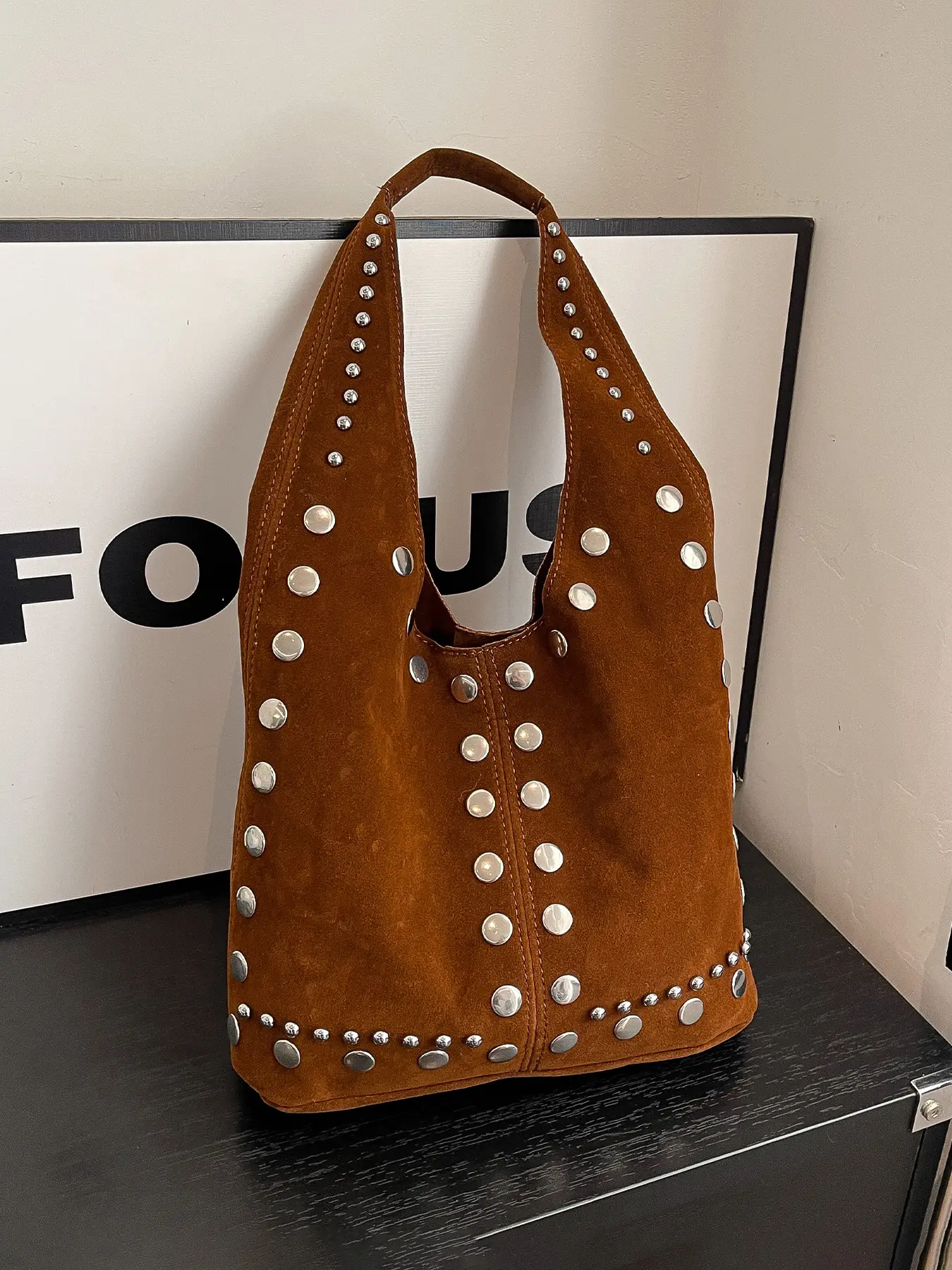 Stud Handbag – Choice Boutique studs design real leather shoulder bag