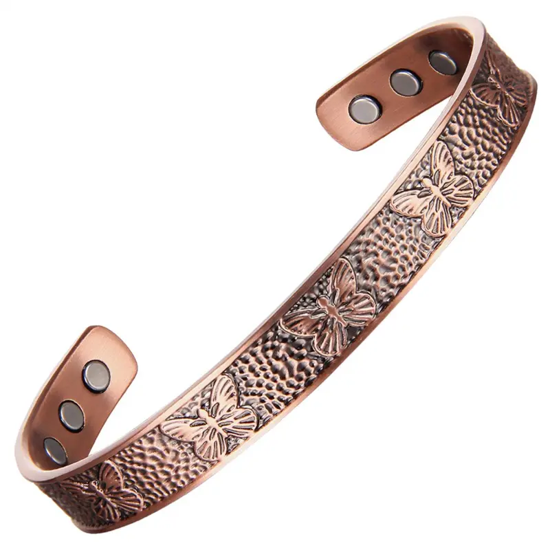 Vintage Butterfly Pattern Copper Magnetic Bracelet, Adjustable Fit Magnetic Cuff Bangle, Fashion Jewelry Accessories for Women & Men, Butterfly Design, Magnetic Closure, Copper Material, Fashion Forward, Fashion Bracelets