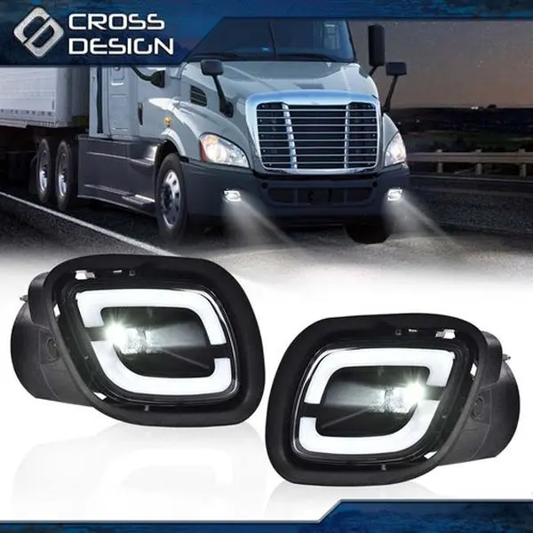 CROSSDESIGN Black Housing LED Fog Lights - 1-Pair Truck Car Vehicle Accessories for 2008-2017 Freight Cascadia Trucks, Durable Material, High Performance Lighting