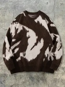 Men's autumn Winter Casual Loose Fit Striped Pullover Sweater, Retro Street Style Long Sleeve Round Neck Knitwear, Menswear