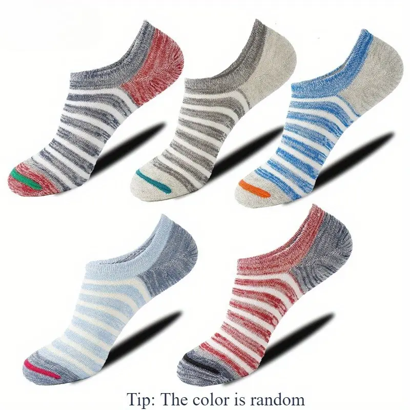 Women's Striped No-Show Athletic Ankle Socks, 5-Pair Low-Cut Invisible Design, Non-Slip Slip-Resistant Stay-Put Grip, Secure Fit for Sizes 7-12, Suitable for Sneakers, Oxfords, Non-Slip Ankle Socks
