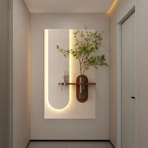 Elegant Green Sandstone Wall Art with Soft LED Lighting and Glass Vase Featuring Adjustable Lifelike Artificial Plants for Modern Living Room Bedroom Hallway Home Decor Accent Piece