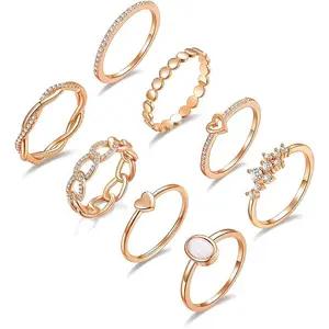 14K Gold/Silver Plated Stackable Rings Set for Women CZ Heart Dainty Adjustable Rings (Size 4-11) Trendy Statement Jewelry, Minimalist Layering Rings, Valentine's Gift, Birthday Gift for Her, Cute Friendship Rings, Gold/Silver Simple Band