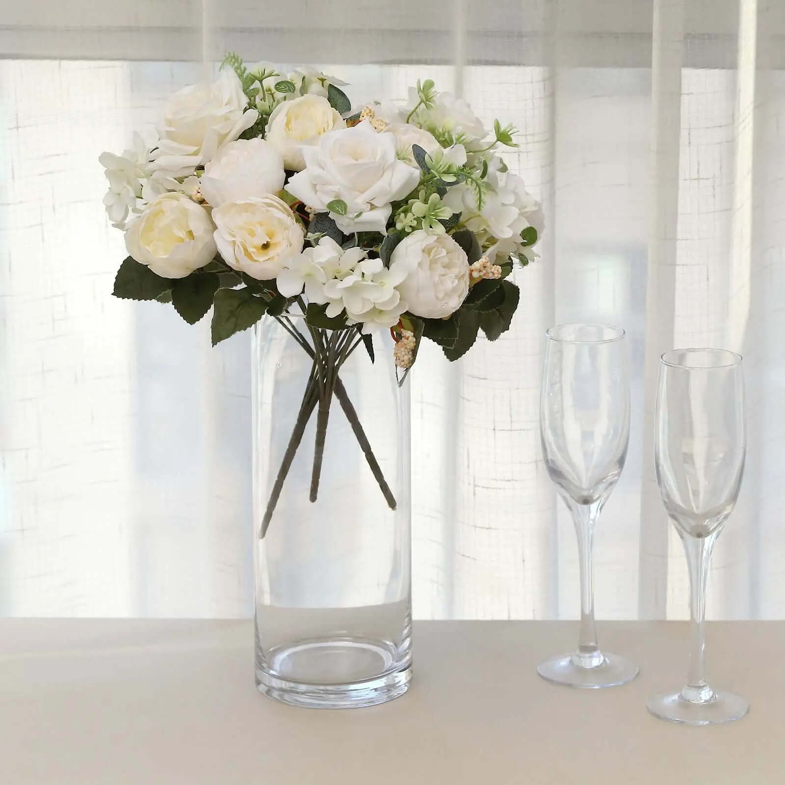 2 Pack Artificial Rose & Peony Floral Arrangements – 12" Ivory Silk Bouquets for Weddings & Home Décor