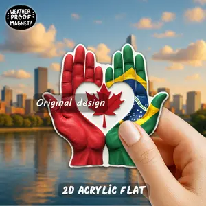 1pc 2D Flat ,Acrylic & Rubber Soft Magnet,Heartfelt Unity Sticker - Two Hands Forming a Heart with Maple Leaf & Brazil Flag - Perfect for Travel Lovers, Couples & International Friends, Great for Valentine's Day, Friendship Day & Cultural Celebrations
