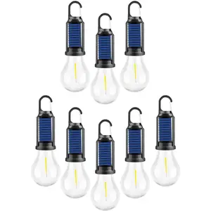 Solar Rechargeable Camping LED Light – Hanging Tent Lantern with Hook, IPX4 Waterproof, 3 Lighting Modes, USB & Type-C Charging, Lightweight Portable Outdoor Light Bulb for Travel, Hiking, Emergencies, Adventure Gift