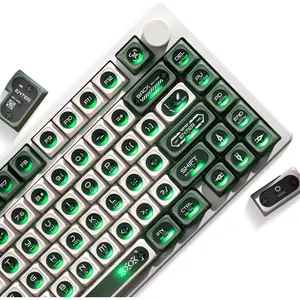 XVX Green and White Shine Through Keycaps for Mechanical Keyboards - 136  Green Translucent  Eye Design,Cherry MAX Profile, PC+PBT Frosted RGB Keycaps