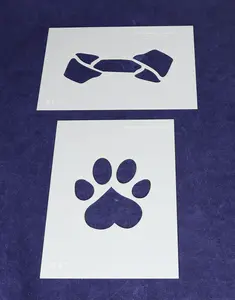 Dog Bone Paw Print Stencils 2 Piece Set 5 x 7 Inches