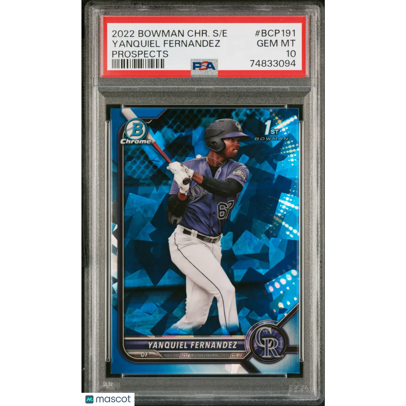 2022 Bowman Chrome Sapphire Edition Prospects Yanquiel Fernandez #BCP191 PSA 10