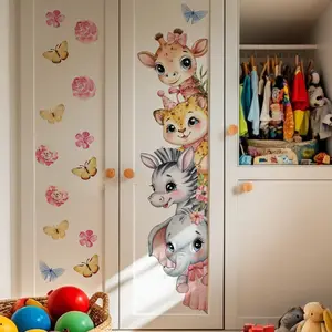 A (30*90cm) giraffe and butterfly 2D flat wall sticker, home decoration self-adhesive wall sticker, Floral Pattern Sticker, M20251