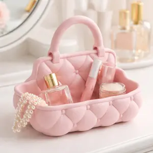 Quilted Jewelry Tray with Handle, Decorative Desktop Tray, Cosmetics And Perfume Storage, Bedroom Desktop Organizer.