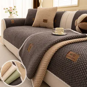 Thick Plush Thickened Padding Sofa Cover, 1 Count Solid Color Non-Slip Couch Cover, Luxury Pet-Friendly Sofa Cushion Cover, Washable Soft Furniture Protector, Dustproof Protection for Sectional Sofa Living Room