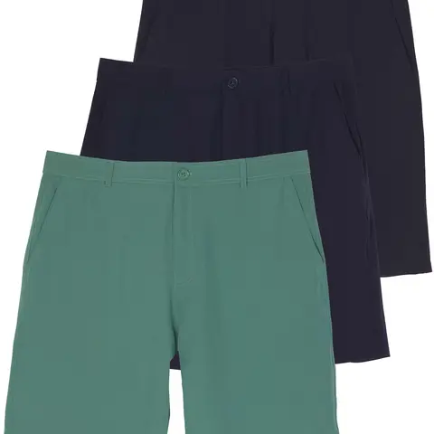 Real Essentials 3 Pack: Mens 9" Stretch Golf Shorts with Pockets - Flat Front Casual Work Dress Short for Men