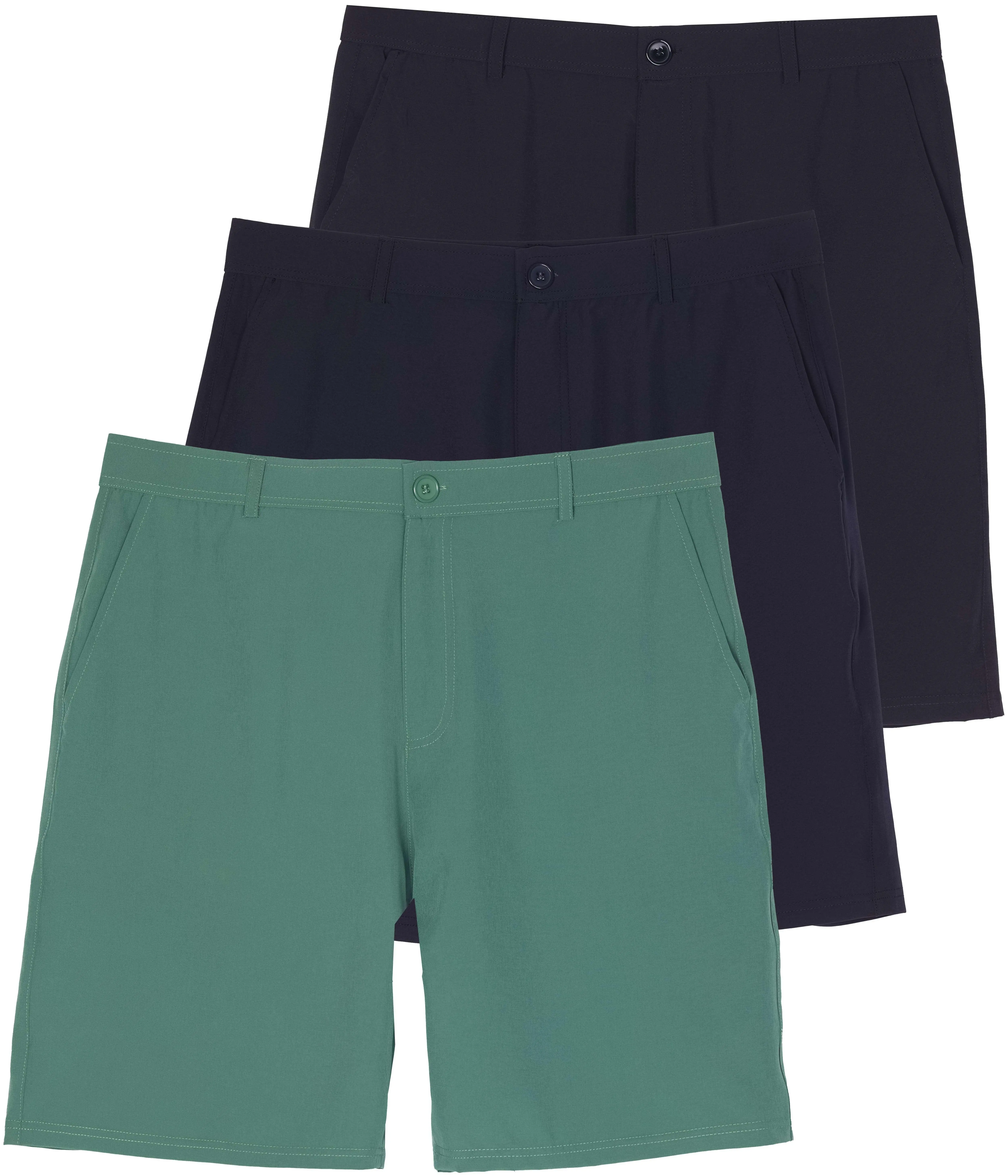 Real Essentials 3 Pack: Mens 9" Stretch Golf Shorts with Pockets - Flat Front Casual Work Dress Short for Men